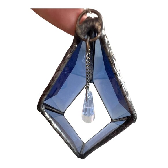 Stained Glass Blue Diamond Hang Ornament Spinner Crystal Prism Garden Suncatcher - Picture 7 of 8